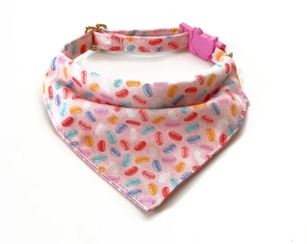 Jelly Beans Cat Bandana, Over the Collar Cat Bandana with Breakaway Buckle and D-ring