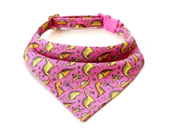 Dinosaurs Cat Bandana, Over the Collar Cat Bandana with Breakaway Buckle and D-ring