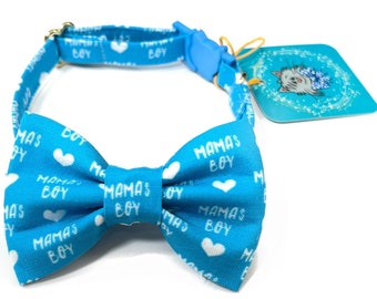 Blue Cat Bow Tie Collar: Mama's Boy Summer Collar