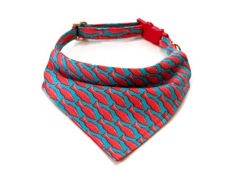 Swedish Fish Cat Bandana, Blue Over The Collar Cat Bandana with Breakaway Buckle and D-ring