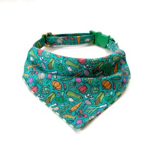 Veggies Cat Bandana, Over the Collar Cat Bandana with Breakaway Buckle and D-ring