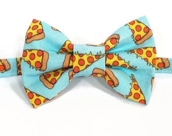 Pizza Katzen Halsband mit Fliege - Blaue Pizza Katzen Halsband Fliege, Pizza Katzen Halsband Set mit Breakaway Schnalle