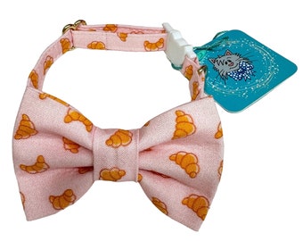 Croissant Cat Bow Tie Collar, Fun Cat Collar with Plastic Breakaway Buckle