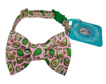 Avocado Cat Bow Tie Collar, Fun Cat Collar with Plastic Breakaway Buckle