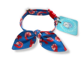 Shrimp Cat Collar: Blue Bunny Ears Bow Tie, Breakaway Buckle