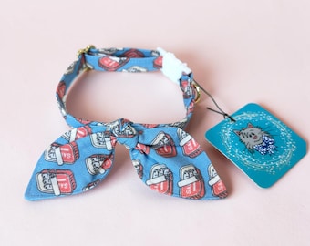 Sardines Cat Collar: Blue Bunny Ears Bow Tie, Breakaway Buckle
