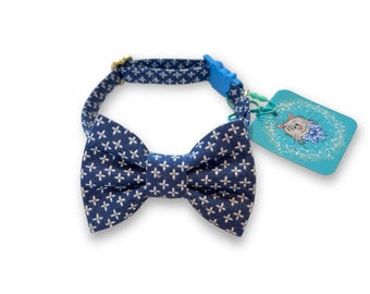 Blue Cat Bow Tie Collar: Breakaway Buckle, Plus Shape Dots