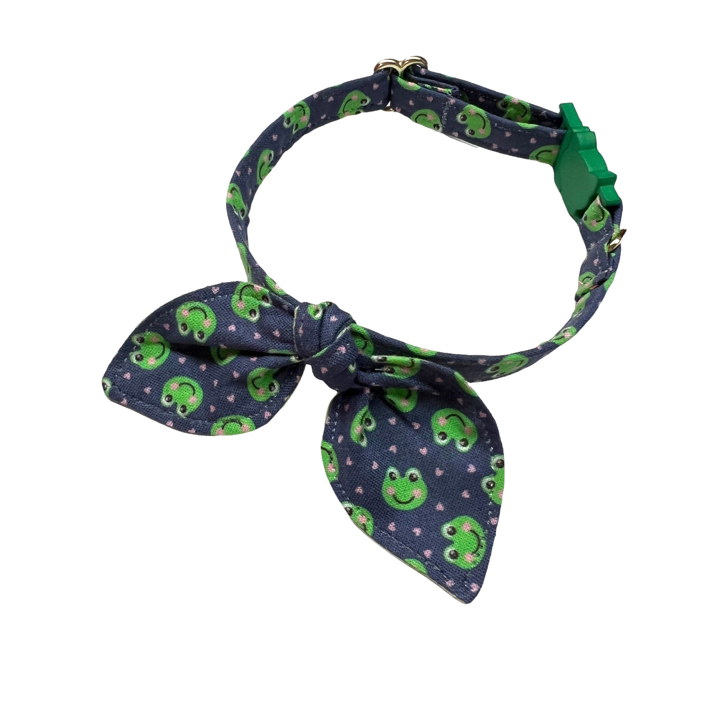 Frogs Cat Collar With Bunny Ears Bow Breakaway Buckle