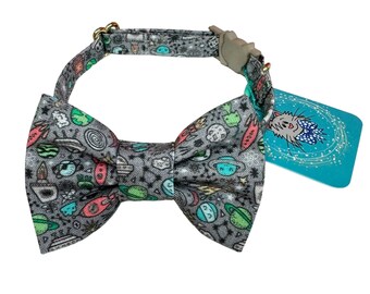 Space Cat Bow Tie Collar, Fun Cat Collar with Plastic Breakaway Buckle