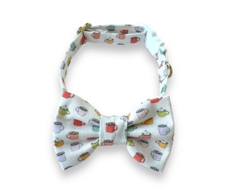 Hot Cocoa Cat Bow Tie Collar, Fun Cat Collar with Plastic Breakaway Buckle