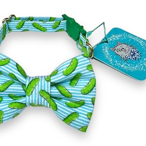 Pickles Cat Bow Tie Collar, Blue Pickles Cat Collar and Breakaway Buckle
