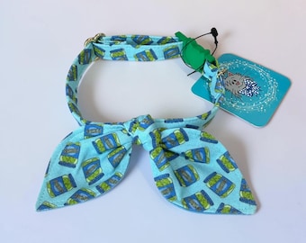 Pickles Cat Collar: Blue Bunny Ears Bow Tie, Breakaway Buckle
