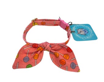 Lollipop Cat Collar: Pink Bow Tie with Bunny Ears, Breakaway Buckle