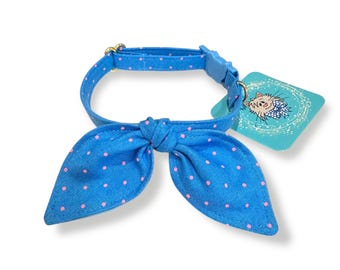 Blue Polka Dot Cat Collar with Bunny Ears Bow