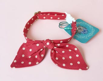 Collar para gato de lunares con lazo de orejas de conejo, hebilla de seguridad, tela de algodón.