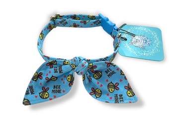 Bee Cat Collar: Blue Bunny Ears Bow Tie, Breakaway Buckle