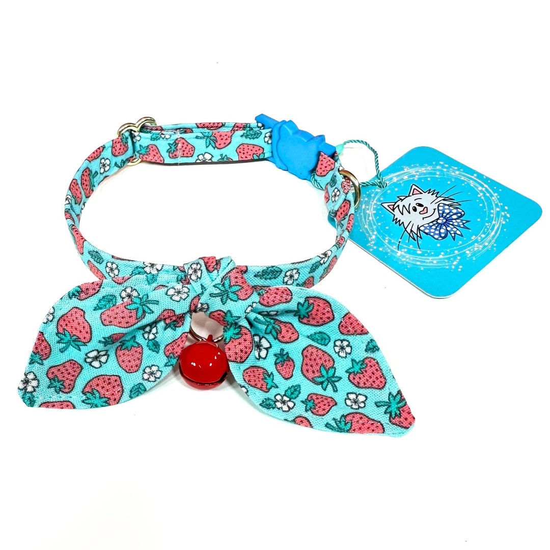Strawberries Cat Collar With Bunny Ears Bow Strawberry Cat Etsy