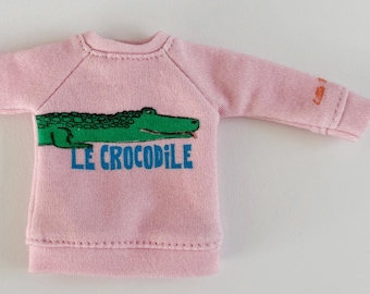 Blythe Doll Sweater: Organic Cotton Pink Crocodile Print