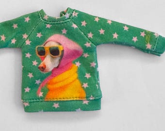 Blythe Doll Sweater: Organic Cotton dog and stars Print