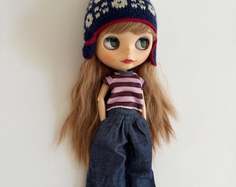 Blythe Doll Jeans: Indigo 100% cotton Loose fit long Leg Pants