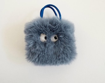 Blue fur bag with embroidered eyes for Blythe and similar 1:6 dolls