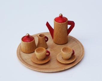 Vintage wooden miniature tea set