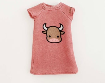 Blythe Doll Dress: Organic Cotton Pink Ox Print