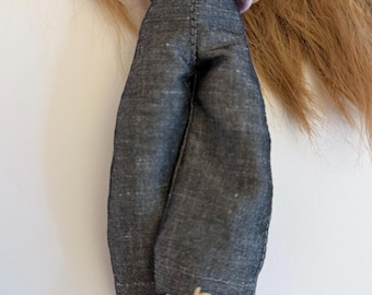 Blythe Doll Pants: Grey chambray, Barrel Leg
