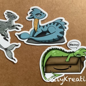 Dragon Vinyl Stickers, Shark, Dinosaur, 3 inch, Waterproof, Free Shipping, Fantasy, Mythical, Cute Creatures, Creature, Water, Blue, Green