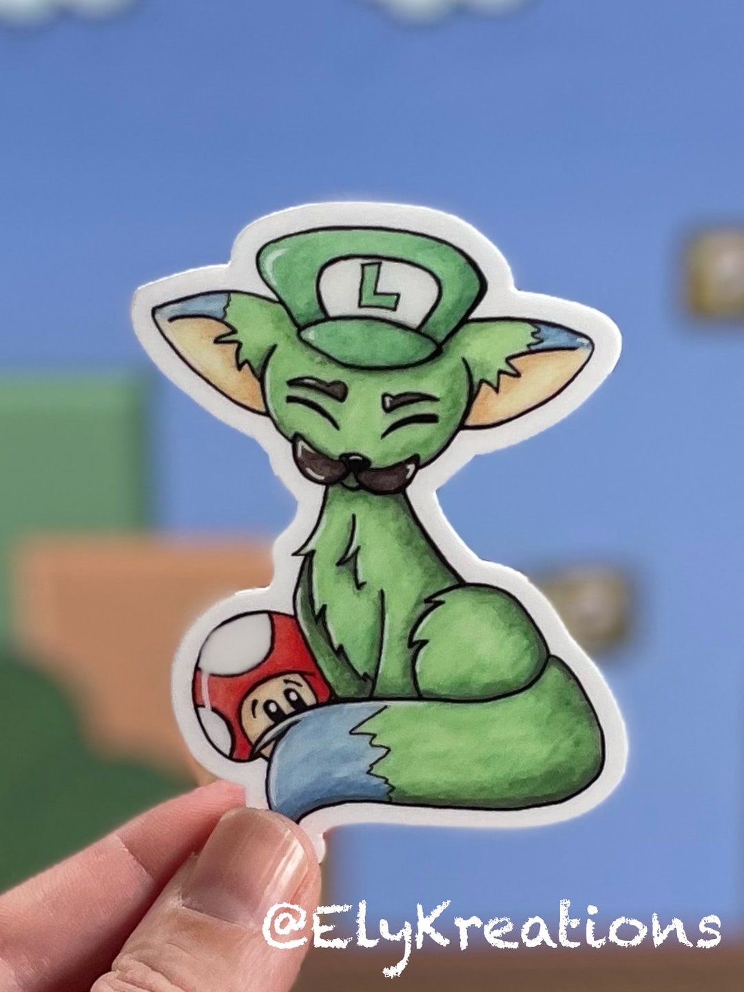 Fox Luigi Fanart Vinyl Sticker, Fan Art, Green Fox, Waterproof
