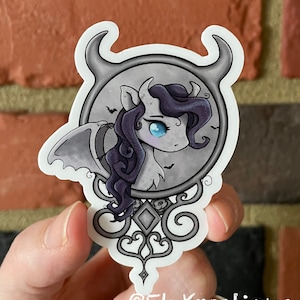 Gargoyle Pony Vinyl Sticker / Free Shipping / Waterproof / Weatherproof / Fantasy / Gothic / Bats / Gray Toned / Anime / Cartoon / Cute