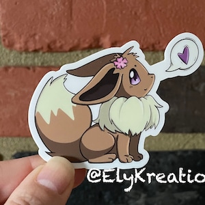 Eevee Fanart Vinilo Pegatina, Fan Art, Pokémon, Impermeable, Resistente a la intemperie, Lavavajillas Seguro, Lindo, Corazón, Púrpura, Amor, Fan Art, Eevee