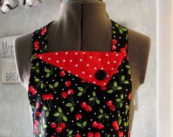 Cherry Apron - Red and Black Cherries - Retro Style -Full Apron - Polkadots - Gladstone Cottage