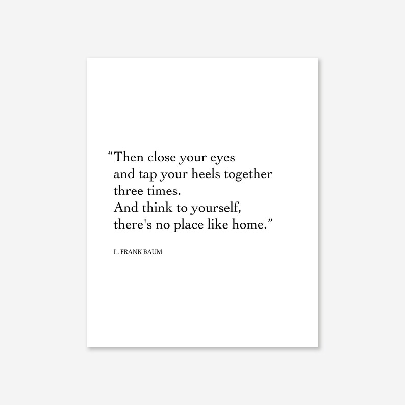 L. Frank Baum Print, There's No Place Like Home Quote From The Wizard of Oz, Black and White Typography, Vertical Print, Square image 3