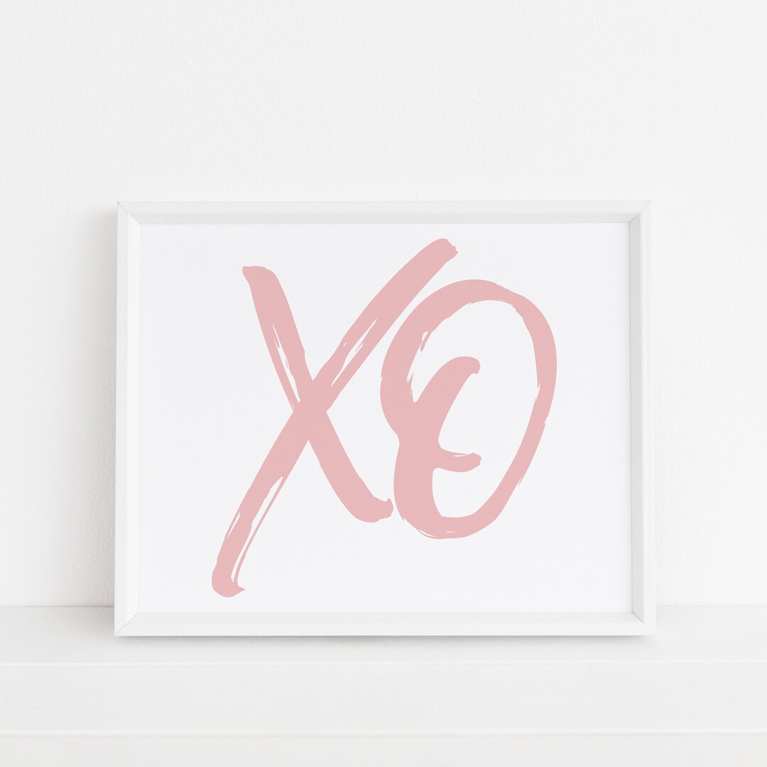 Pink XO on White Print, Printable Horizontal Wall Art, Rose Pink Hugs ...