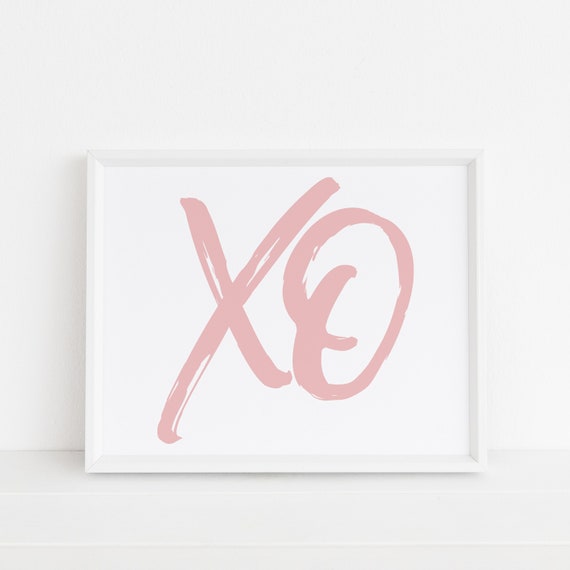 Pink XO on White Print Printable Horizontal Wall Art Rose Etsy
