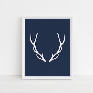 Deer Antlers, White and Navy Blue Print, Printable Wall Art, Modern Nursery Art, Instant Download, Office Printable
