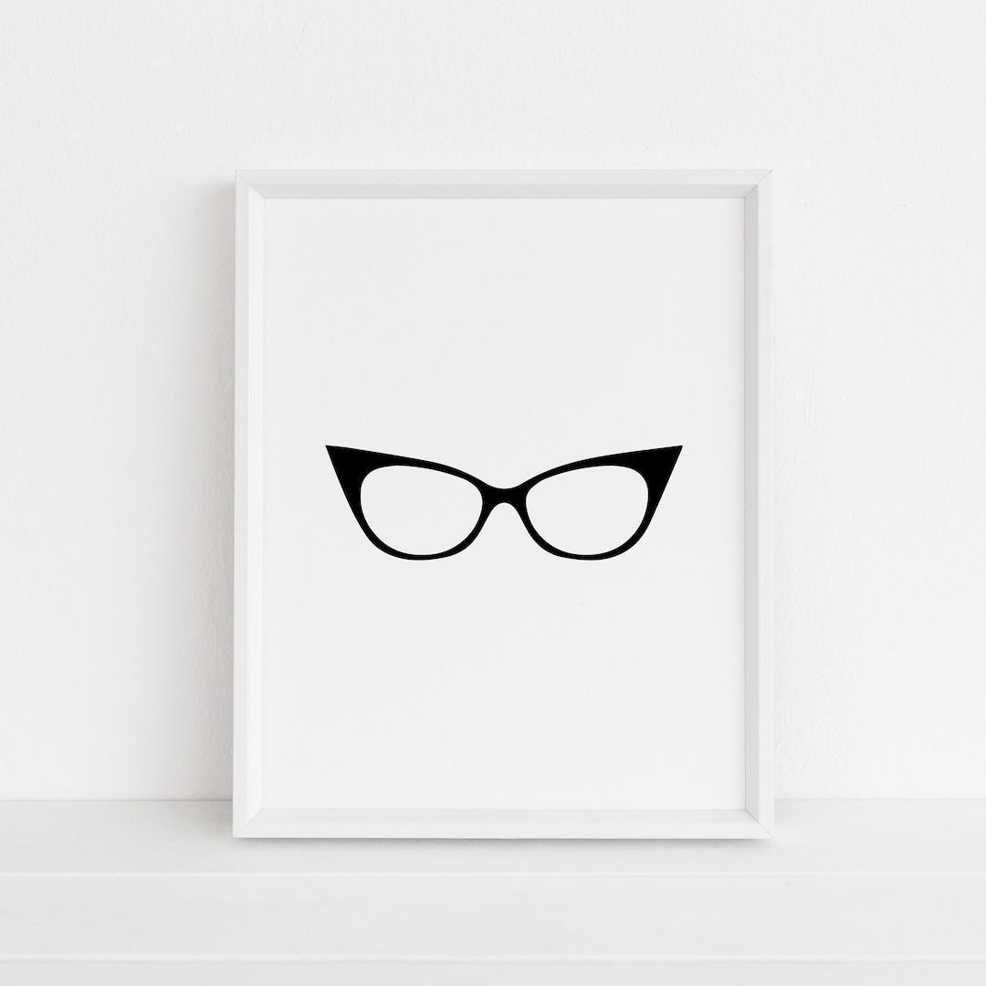 Cat Eye Glasses Printable, Black and White Instant Download, Modern