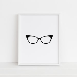 Gafas de ojo de gato imprimibles, descarga instantánea en blanco y negro, arte moderno de la pared de la guardería, imprimible, optometrista