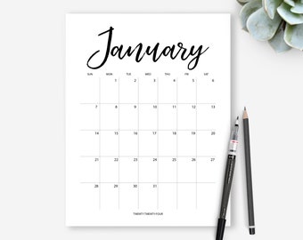 2024 Clipboard Calendar, Script Font Minimalist Calendar, Clean and Simple Calendar, Blank Wall Calendar, Sunday Start, Letter Size