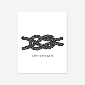 Impresión de nudo de nudo de pliegue de hoja, cuerda náutica, negro, gris y arte de pared blanca, decoración de playa, imprimible imagen 3