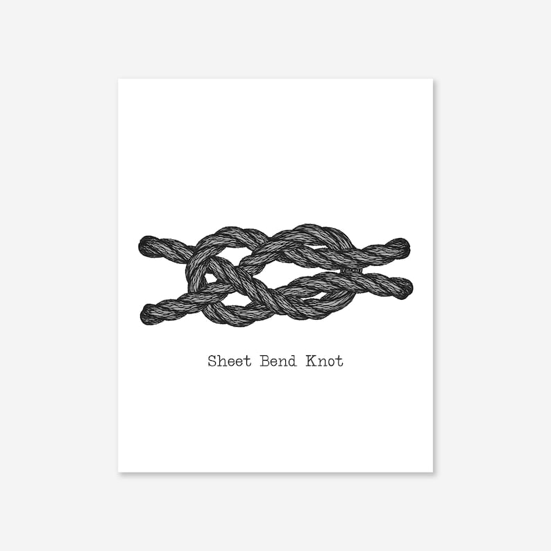 Impresión de nudo de nudo de pliegue de hoja, cuerda náutica, negro, gris y arte de pared blanca, decoración de playa, imprimible imagen 3