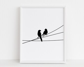 Vögel auf einem Draht Druck, schwarz und weiß, Tier-Wand-Kunst, moderne Kunst, Instant Download, DIY, druckbare