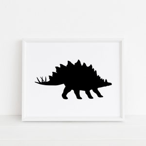 Black Stegosaurus Dinosaur on White Print, Horizontal Wall Art, Nursery Art, Instant Download, DIY, Printable