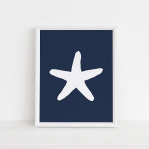 Blue Nautical Print, Starfish, Navy Blue Nautical Wall Art, Beach Decor, Téléchargement instantané, Imprimable