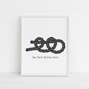 Knot Print, Nautical Rope, Two Half Hitches Knot, Black, Gray, and White Wall Art, Beach Decor, Printable