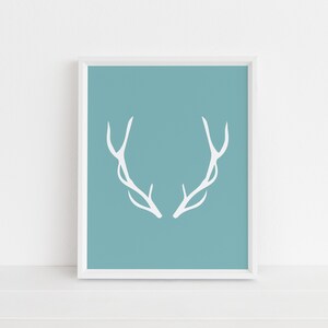 Deer Antlers, White and Turquoise Print, Printable Wall Art, Modern Nursery Art, Instant Download, Office Printable