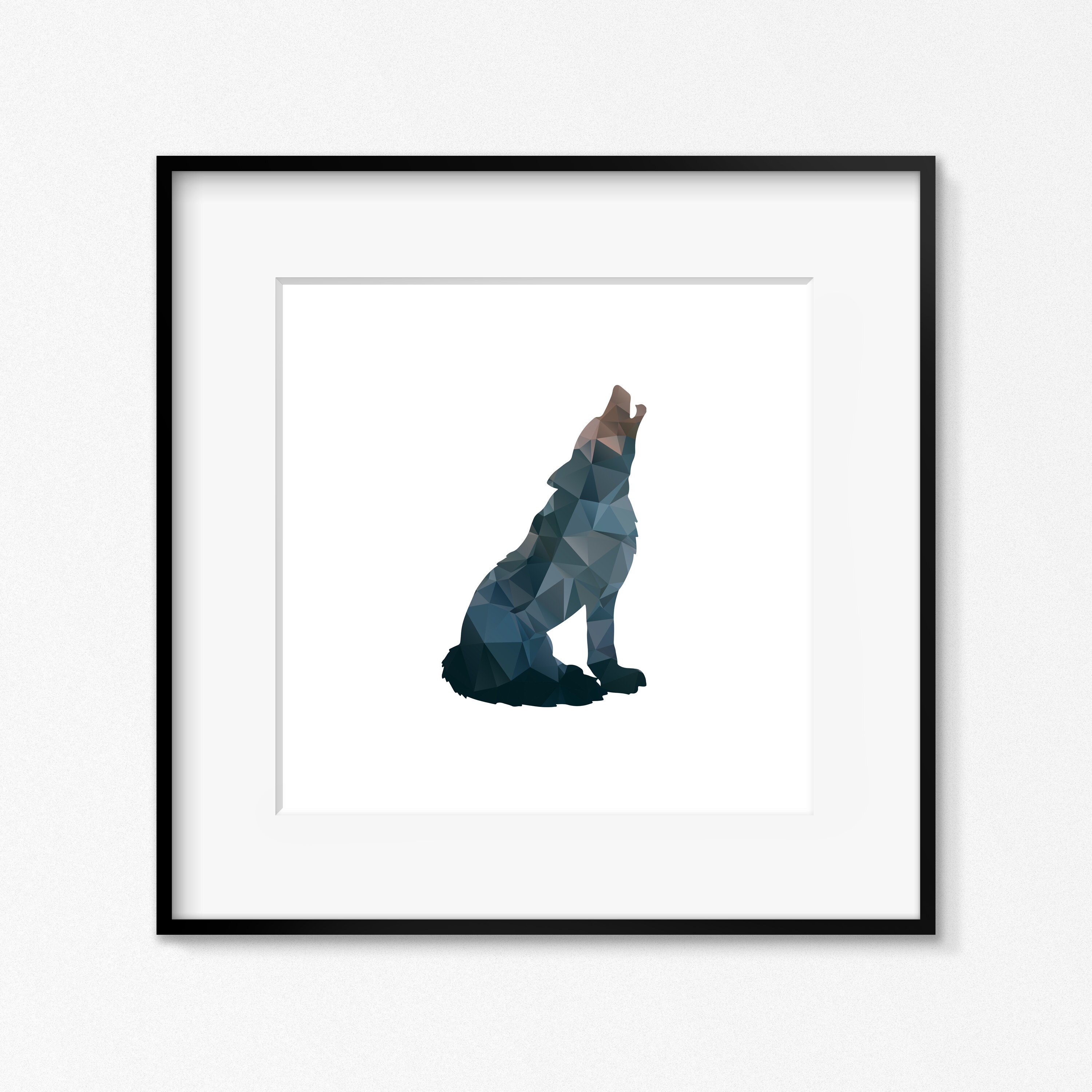Howling Wolf Geometric Brown and Blue Animal Wall Art - Etsy