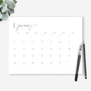 Calendario minimalista 2025, 11 x 8,5 pulgadas, tamaño carta, inicio en domingo, páginas de calendario mensual horizontales, fuente de escritura elegante,