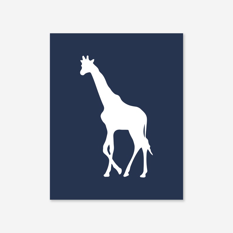 Navy Blue Giraffe, Nursery Animal Wall Art, Blue Safari Theme, Modern
